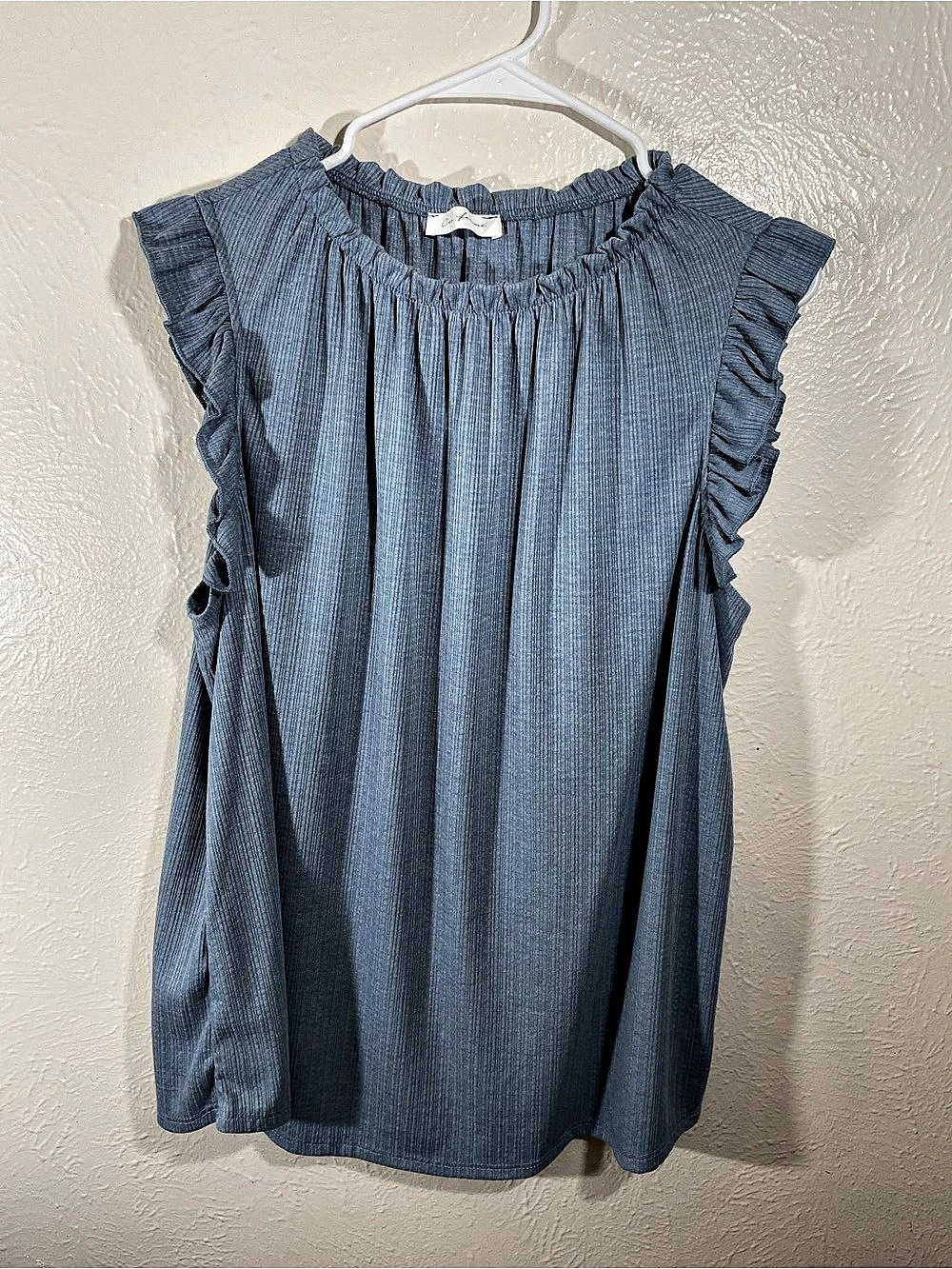 C'est Femme Ruffle Sleeve Blue Blouse Like New